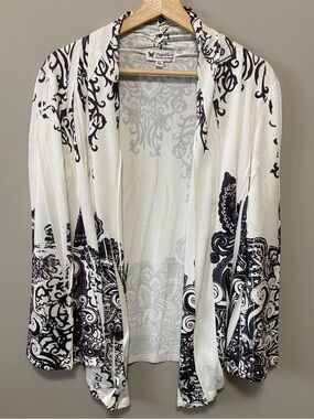 Papillon Blanc White and Black Printed Open-Front Cardigan